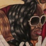 an oil painted close of face wearing sunglasses